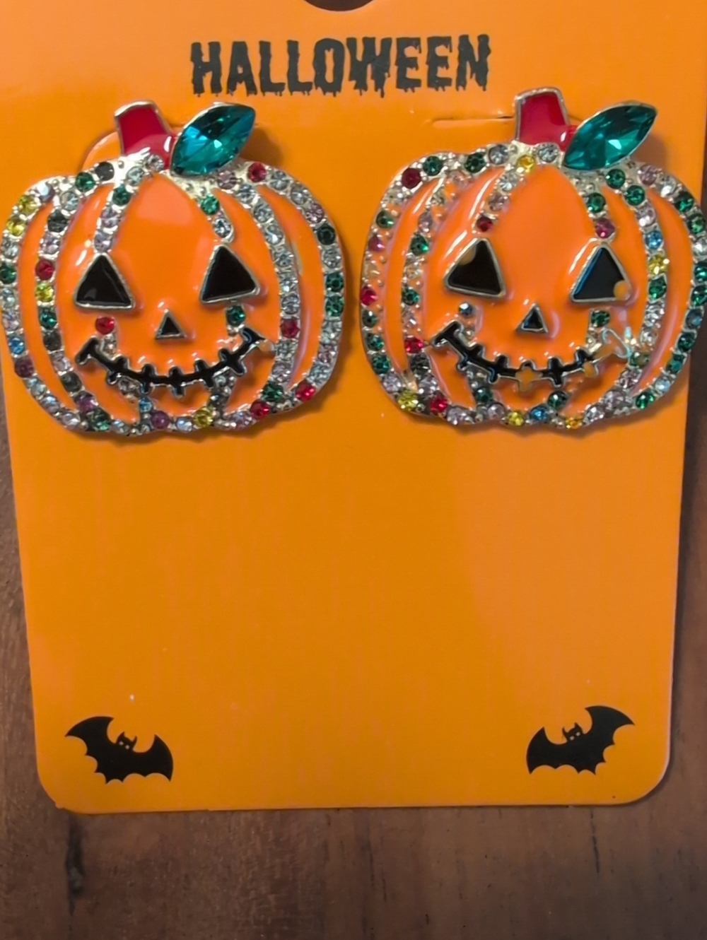 Halloween Pumpkin Crystal Earrings - Orange Sparkle
